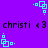 Purple background with cyan square-based icons and repeated black text 'christi <3' in pixelated font.