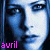 A 50x50 pixel animated contact sheet showing two frames of a stylized face with blue and white tones, each frame displaying the name "avril" in different colors at the bottom.