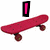 Red skateboard with brown wheels on white background, text elements change across frames.