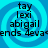 Four identical blue spiral backgrounds with black text reading 'tay', 'lexi', 'abigail', and 'ends 4eva' in a