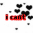 Pixelated black hearts float over four colored text phrases: red "i cant", cyan "love u", green "if ur", and pink "taken!" on white background.