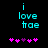 Pixelated cyan text 'i love hae' on black background with pink and purple asterisk-like symbols below, two variations of symbol arrangement.