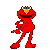 A contact sheet of 8 pixelated Elmo animation frames from Sesame Street, each showing distinct poses and expressions against a gray background.