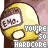A static image of a yellow cartoon character with brown hair and white eyes, overlaid with repeated text reading "YOU'RE SO HARDCORE" in gray block letters.