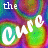 A pixelated image with swirling rainbow colors and white text reading 'the cure' in a stylized font, displayed across four quadrants.