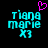 Pixelated cyan text 'Tiana marie x3' on black background with a pink heart above the text in the left view, absent in the right view.