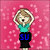 Pixelated character with brown hair in teal shirt and black skirt against pink background, holding head with hands, text below changes across frames.