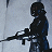A pixelated animated buddy icon featuring a masked figure holding a rifle on the left and green text reading "Original Icons .com" on the right against a gray background.