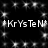 Black background with white pixelated text and star-like sparkles, featuring repeated 'KrYsTeN' phrases flanked by asterisks.