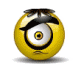 Yellow spherical character with single eye, black eyebrows, and brown hair tuft; displays multiple facial expressions including neutral, smiling, frowning, and tongue-out poses.