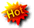A pixelated sunburst icon with 'HOT' text in yellow-orange gradient, red and yellow flame-like shapes, and a gray shadow on white background.