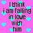 Pixelated text on a pink background with cyan hearts, repeating 'I think I am falling in love with him' in a pattern