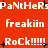 Red background with white pixelated text repeating 'PaNtHeRs', 'freakiin', and 'RoCk!!!!!' in a pattern, surrounded by black plus signs