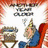 Animated sequence showing a cartoon character with a crown and blue robe sitting in a red chair, then a peace symbol with colorful splatters, and finally a dog with 'love puppy' text.
