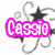 A static icon with black stars, gray swirls, and a pink text overlay reading 'Cassie' on a white background.