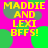 Pixelated text reads "MADDIE AND LEXI BFFS!" on a bright pink background with green circles, displayed in a of four identical