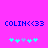 Pixelated blue text 'COLIN<33' on bright pink background with cyan and purple star-like shapes below, two identical frames side-by-side.