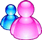 Nine translucent, rounded human-shaped figures arranged in a on gray background; each figure has smaller companion behind it
