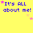 Yellow background with blue text reading "It's ALL about me!" and scattered pink stars, some of which move across the frame.