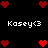 Pixelated red hearts and white text 'Kasey<3' on a black background, arranged in a pattern with heart clusters at corners and center