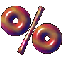 A static image of a stylized percentage symbol with two donut-shaped rings and a diagonal bar, rendered in gradient colors.