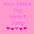 Pink background with pixelated text 'You Make My Heart Jump' and five pink hearts below, where the third heart changes from light pink to dark pink between frames.