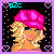 A 4x3 contact sheet of a pixel-art animated buddy icon featuring a cartoon woman in pink attire with heart patterns, transitioning between character portrait and text-only frames.