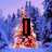 A snowman-themed animated icon with changing text overlays over a snowy forest background.