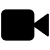 Black pixelated video camera icon with rounded corners and a conical lens on a light gray background.