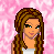 Pixel art contact sheet of a female character with brown braided hair in various poses and outfits against pink textured background, including text "Sweetie Sweetie".