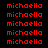 Red pixelated text 'michaelia' repeated across a black background with white rectangular overlays on select