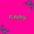 A bright pink background features repeating green 'Kimmy' text and dark teal square-based geometric patterns in various orientations.