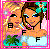 Pixelated cartoon-style buddy icon featuring two female characters with exaggerated features, surrounded by a pink border and colorful background elements.