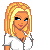 A 4x3 contact sheet of a pixel art animated icon showing a blonde cartoon woman in various poses with text elements and blue/gray blocks.