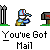 Animated contact sheet showing 14 sequential frames of a pixel art character interacting with mailboxes and fences, each frame labeled "You've Got Mail" text below.
