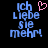 Pixelated blue text reading "Ich Liebe Sie mehr" with a pink heart symbol above the text on a black background.