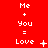 Red background with white text 'Me + You = Love' repeated in three , each showing distinct animation variations of the equals sign and punctuation