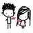 Two cartoon figures stand side-by-side; the male figure holds a pink object while the female figure stands still, with text reading 'Lets trade' in pink and black.
