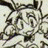 A 48x48 pixel animated buddy icon featuring a black background with white text and a grayscale anime-style character on the left side.