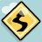 Yellow diamond-shaped road sign with black border and white checkered inner border, displaying a black curved arrow indicating a sharp left turn ahead on light blue background.