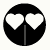 Animated sequence of circular icons with two white hearts on black backgrounds, displaying evolving text and symbols across frames.