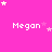 A bright pink background with white pixelated text "Megan" repeated across the , surrounded by small white and light pink star shapes in various positions
