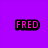 Four quadrant with text and character: purple background top-left 'FRED' pink, pink top-right 'FRED' purple, cyan bottom-left 'BURGER' red, black bottom-right green cartoon figure