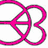 A static pixelated icon featuring intertwined pink and gray shapes on a white background with no visible text or distinct subjects.