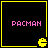 Four identical pixel-art display 'PACMAN' text and a yellow Pac-Man icon on black backgrounds with yellow borders