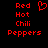 Red pixelated text 'Red Hot Chili Peppers' arranged vertically with a red heart symbol above the text on black background.