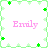 A static pixel art icon with four identical quadrants displaying the name 'Emily' in pink text, bordered by a green floral pattern on white background.