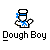 Pixel art character in sailor uniform with blue accents, shown in multiple poses with speech bubbles and partial body parts, labeled 'Dough Boy' beneath each view.