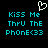 Pixelated cyan text on black background reads 'KISS Me Thru THE PHONE<33' with a white pixelated heart above the text, repeated side-by-side.