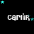 Black background with repeated white text 'camir' and scattered cyan and dark blue stars in a pattern